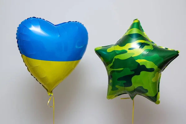 Ukraine flag heart shaped balloon, foil military star balloon
