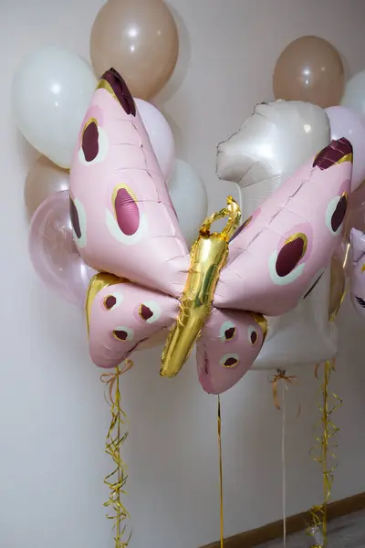 pink balloons, pink butterfly helium balloon