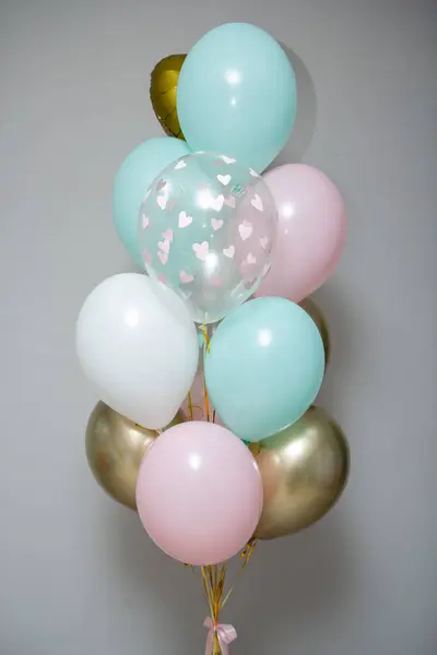 stock image pink and mint birthday balloons with the inscription: 