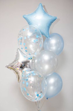 Balonlar için mavi kutu, 2 numaralı gümüş, inci balonlar, yazıt: 