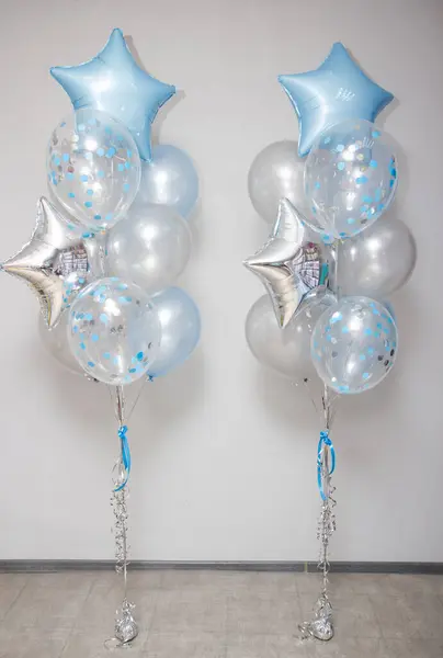 Balonlar için mavi kutu, 2 numaralı gümüş, inci balonlar, yazıt: 