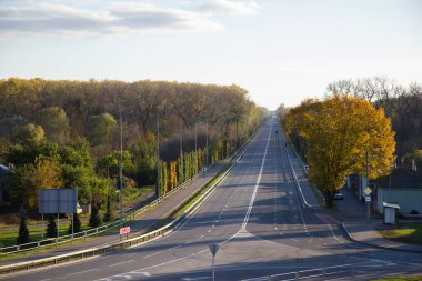 a road going into the distance among autumn trees in Chernigov clipart