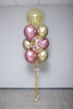 pink and gold balloons chrome and balloons with confetti and helium clipart