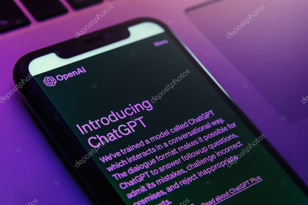 Antalya, Turkey - May 8, 2023: ChatGPT chatbot interface, utilizing the latest in artificial intelligence technology from Open AI, is easily accessible on a mobile phone screen in neon light.