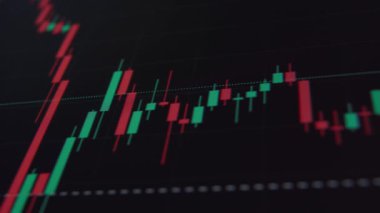 Değişken fiyatlı bir şamdan grafiği gösteren bir peron ekranı. Kripto para birimi ve borsa analizi.