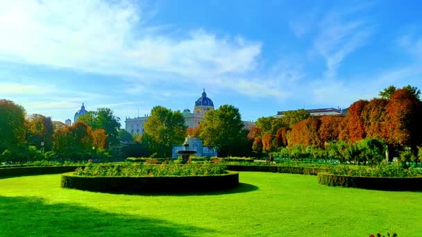 Bécs Ausztria 2023 Október Népek Garten Fountain Volksgartenbrunnen Napsütéses Őszi — Stock videók
