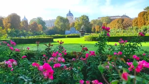 Wiedeń Austria Października 2023 Peoples Garten Fountain Volksgartenbrunnen Różami Przodzie — Wideo stockowe