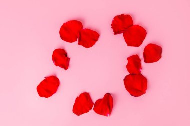 Pastel pembe arka plandaki gül yapraklarından çerçeve, boşluğu kopyala