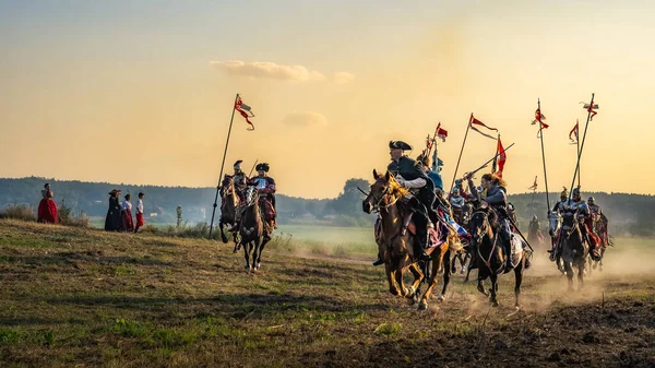 Gniew Polônia Agosto 2020 Carga Dos Hussardos Cavalaria Pesada Polonesa — Fotografia de Stock