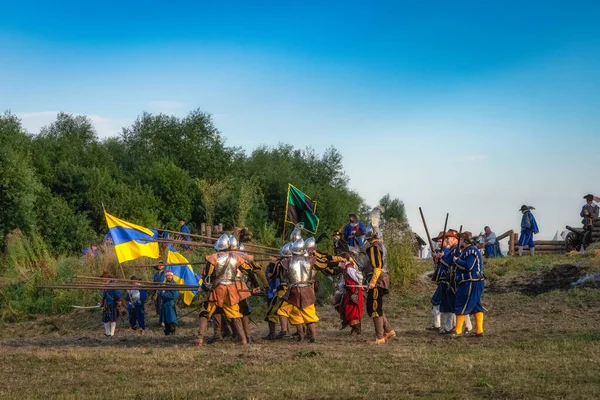 Gniew Poland Aug 2020 Pikeman Musketeers Battle Formation Historical Reenactment — Stock Photo, Image