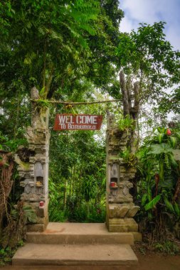 Bali, Indonesia, 4 Oct 2024 Discover a breathtakingly beautiful entrance to Banyumala Twin Waterfall, tropical destination, which is surrounded by lush greenery and natural beauty in every direction, clipart