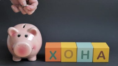 Ev tasarrufu konsepti. Tacikçe: xoha (ev). Yeni ev alınıyor