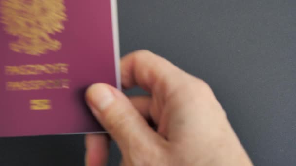 Перед Поїздкою Помістимо Польський Паспорт Стіл Чорне Тло — стокове відео