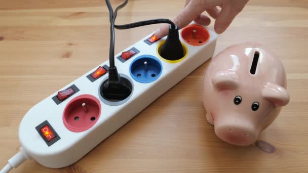 Energy Saving Concept Saving Money Piggy Bank — Stock Video
