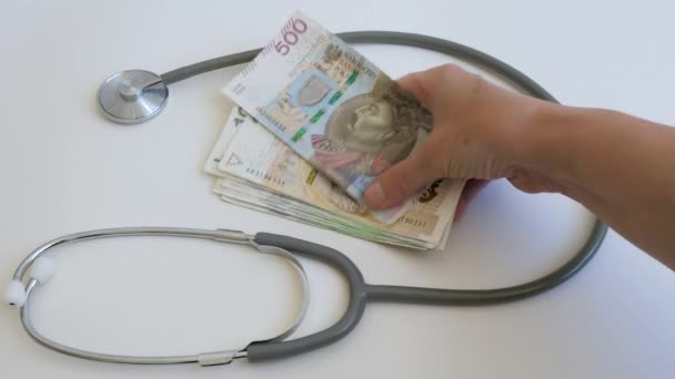 Korruption Versicherungen Oder Teure Krebsbehandlungen Polnische Währung Medizin Und Geld — Stockvideo