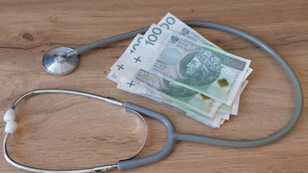 Corruptie Verzekering Dure Kankerbehandeling Poolse Valuta Geneeskunde Geld — Stockvideo