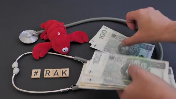 Palavra Polonesa Rak Cancer Alto Custo Conceito Tratamento Câncer Dinheiro — Vídeo de Stock