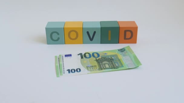 High Cost Covid Treatment Tests Vaccines Expenses Concept Euro Currency — Video Stock