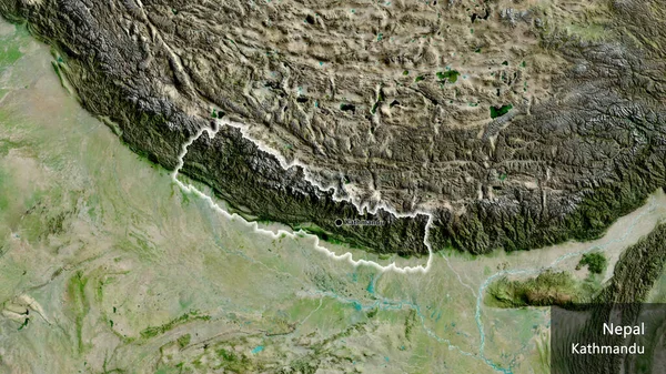 Nepal Satellitkartan Med Huvudstaden — Stockfoto