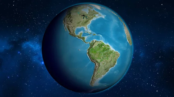 Στο Διάστημα Βόρεια Και Νότια Αμερική Στον Κόσμο Χάρτης Δορυφόρων — Φωτογραφία Αρχείου
