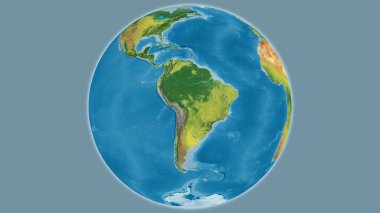 Bolivya merkezli Topografik dünya haritası