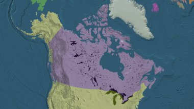 Kanada merkezli idari haritaya yakın plan