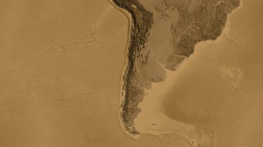 Sepya yükseklik haritası Şili 'nin semt bölgesine odaklandı