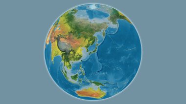 Topografik dünya haritası Japonya merkezli