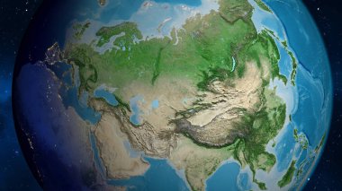 Kazakistan merkezli uydu küresel haritası