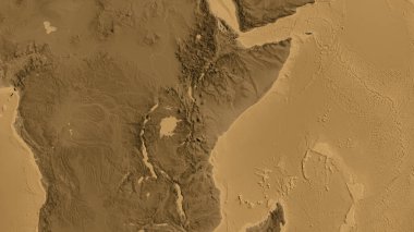 Sepia yükseklik haritası Kenya mahallesi civarına odaklandı