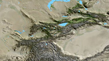 Close-up of asatellite map centered on Kyrgyzstan clipart