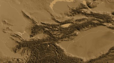 Kırgızistan merkezli asepi yükseklik haritasına yakın plan