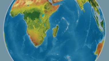 Topografik dünya haritası Madagaskar 'a odaklı