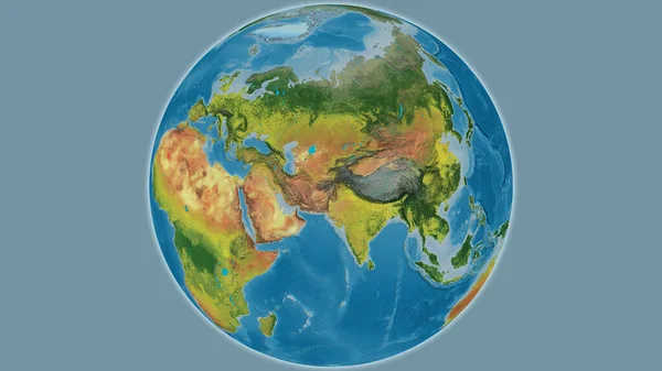 Topographic globe map centered on Afghanistan