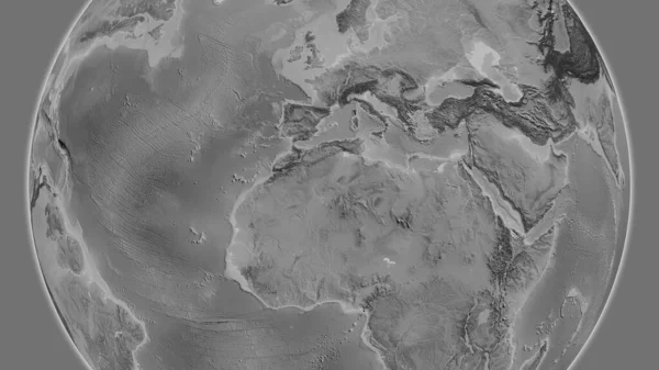 Graustufen Globus Karte Mit Algerien Zentrum — Stockfoto