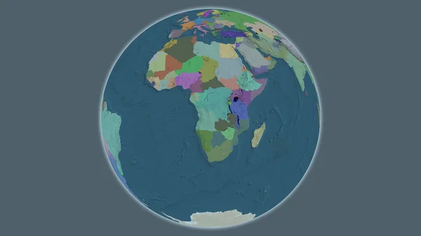 以安哥拉为中心的全球行政地图 — 图库照片