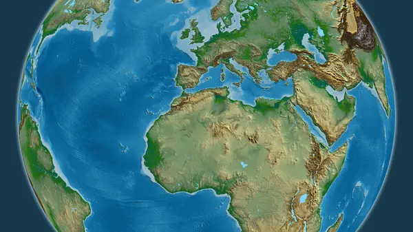 Cezayir Merkezli Fiziksel Dünya Haritası — Stok fotoğraf