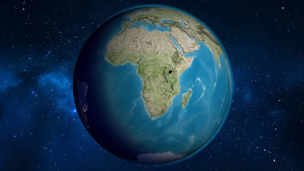 Satellite globe map centered on Angola