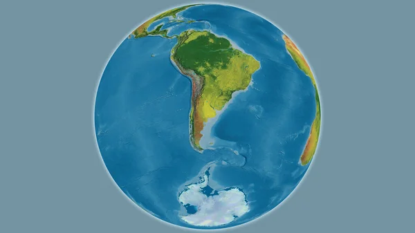 Topographic globe map centered on Argentina