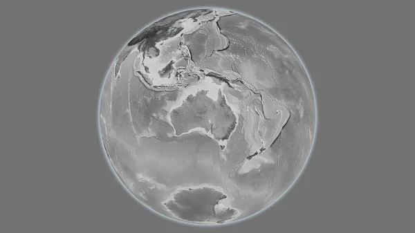 Grayscale globe map centered on Australia