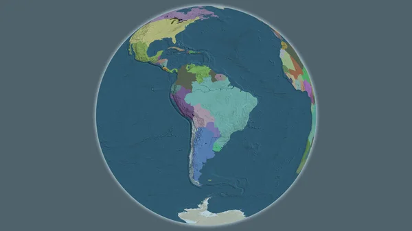 以玻利维亚为中心的全球行政地图 — 图库照片