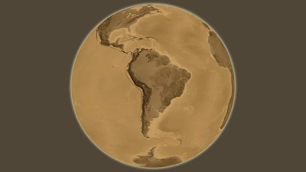以玻利维亚为中心的Sepia高地全球地图 — 图库照片