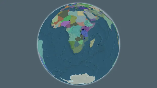 Administrative globe map centered on Botswana