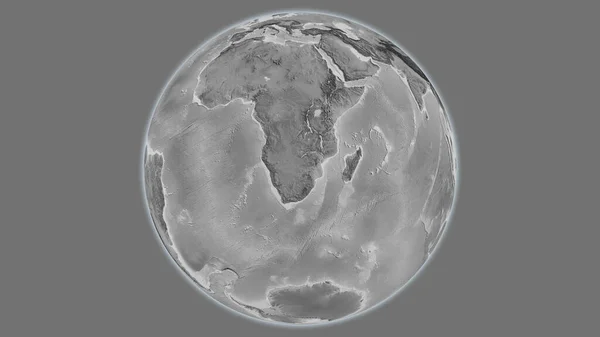 以博茨瓦纳为中心的灰度全球地图 — 图库照片