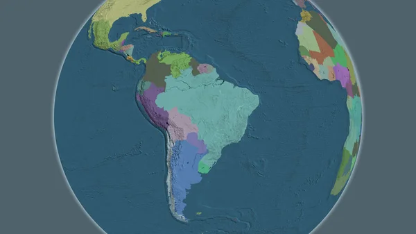 Administrative globe map centered on Brazil
