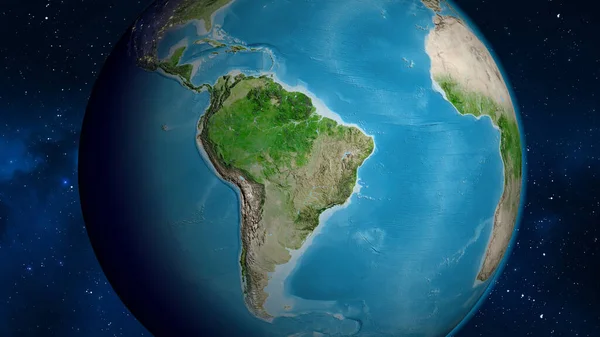 Satellite globe map centered on Brazil