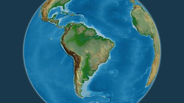 以巴西为中心的物理世界地图 — 图库照片