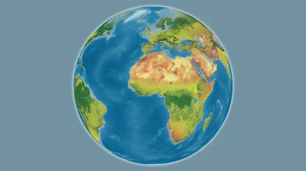 Topographic globe map centered on Burkina Faso
