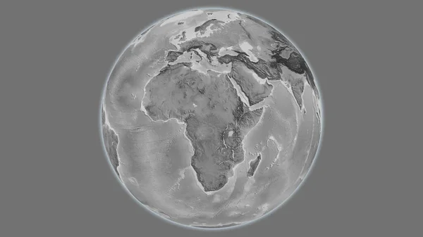 以中非共和国为中心的灰度全球地图 — 图库照片