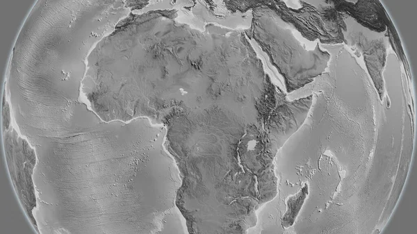 以中非共和国邻近地区为中心的灰度地图 — 图库照片